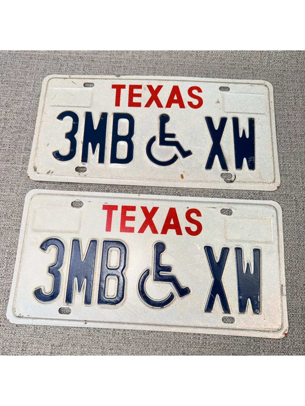 Texas Disabled Handicap License Plate Pair 3MB XW Matching Set Wheelchair Symbol